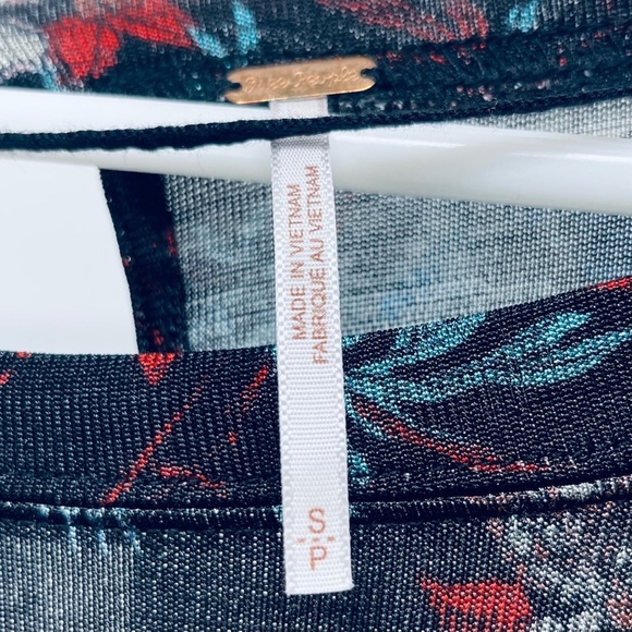 Free People Blouse Sz S Womens Dock Street Floral Ruffle Top Black Keyhole Back - Picture 10 of 14